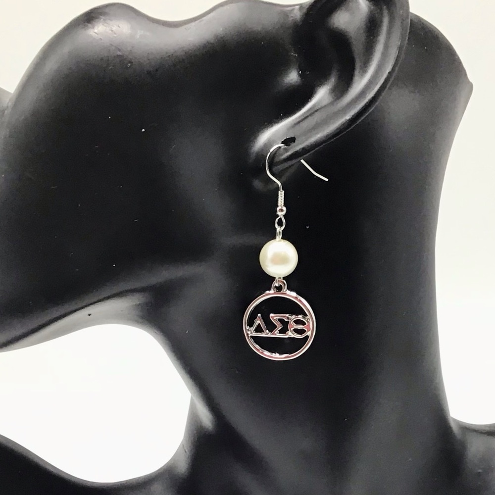 Delta Sigma Theta pearl earrings- Silver tone